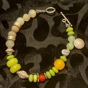 Chalcedony, Serpentine and Silver Bracelet
